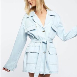 Utility Light Wash Denim Street Style Utility Mini Jean Oversized Dress Small